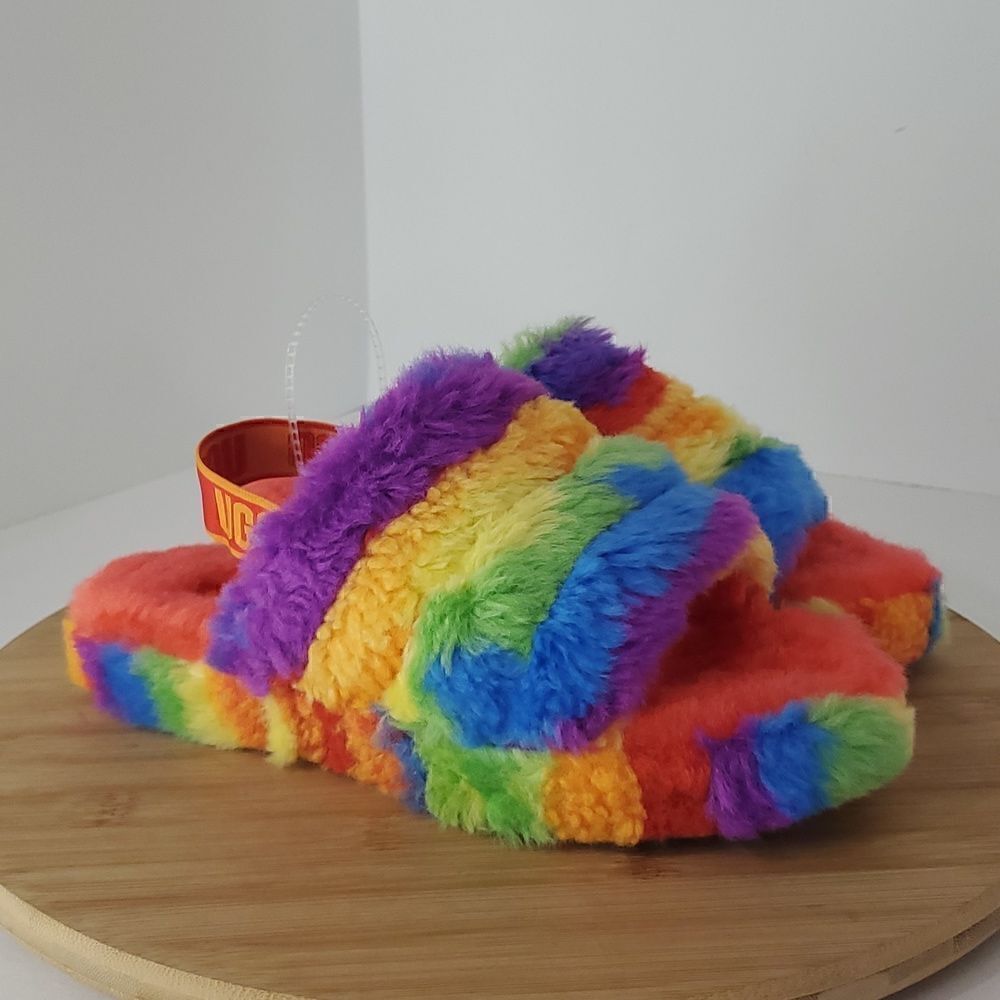 NEW Fluff Yeah Slide Cali Collage Slipper Big Kid 5/ Women's 7 Multi Slingback